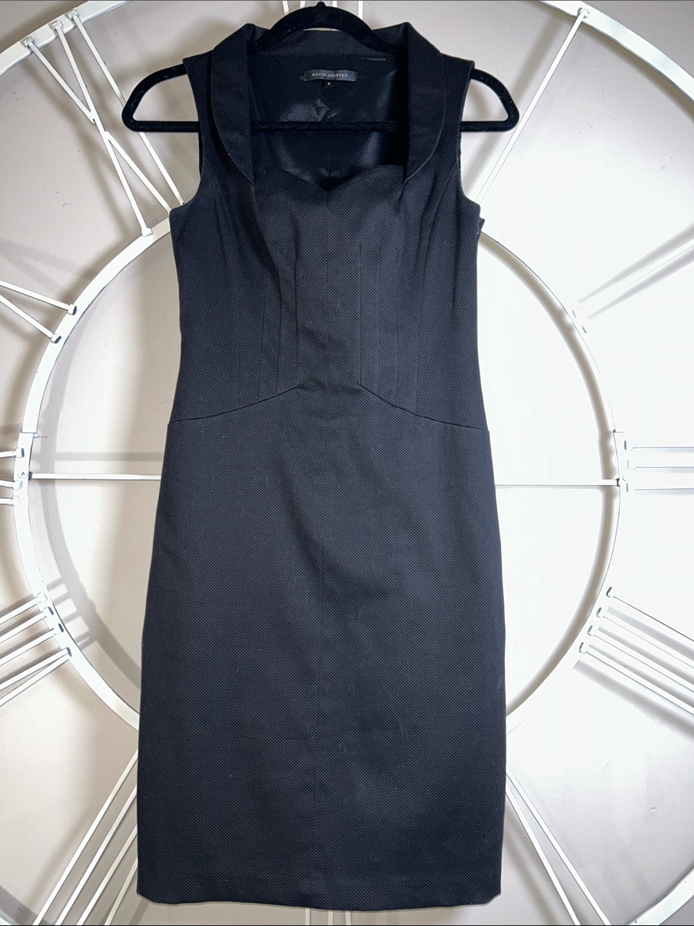 David Meister Textured Cotton Sleeveless Midi Sheath Dress Sweetheart Neckline